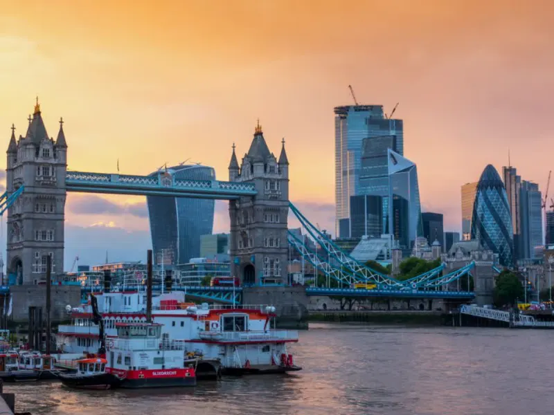 The London skyline at sunset