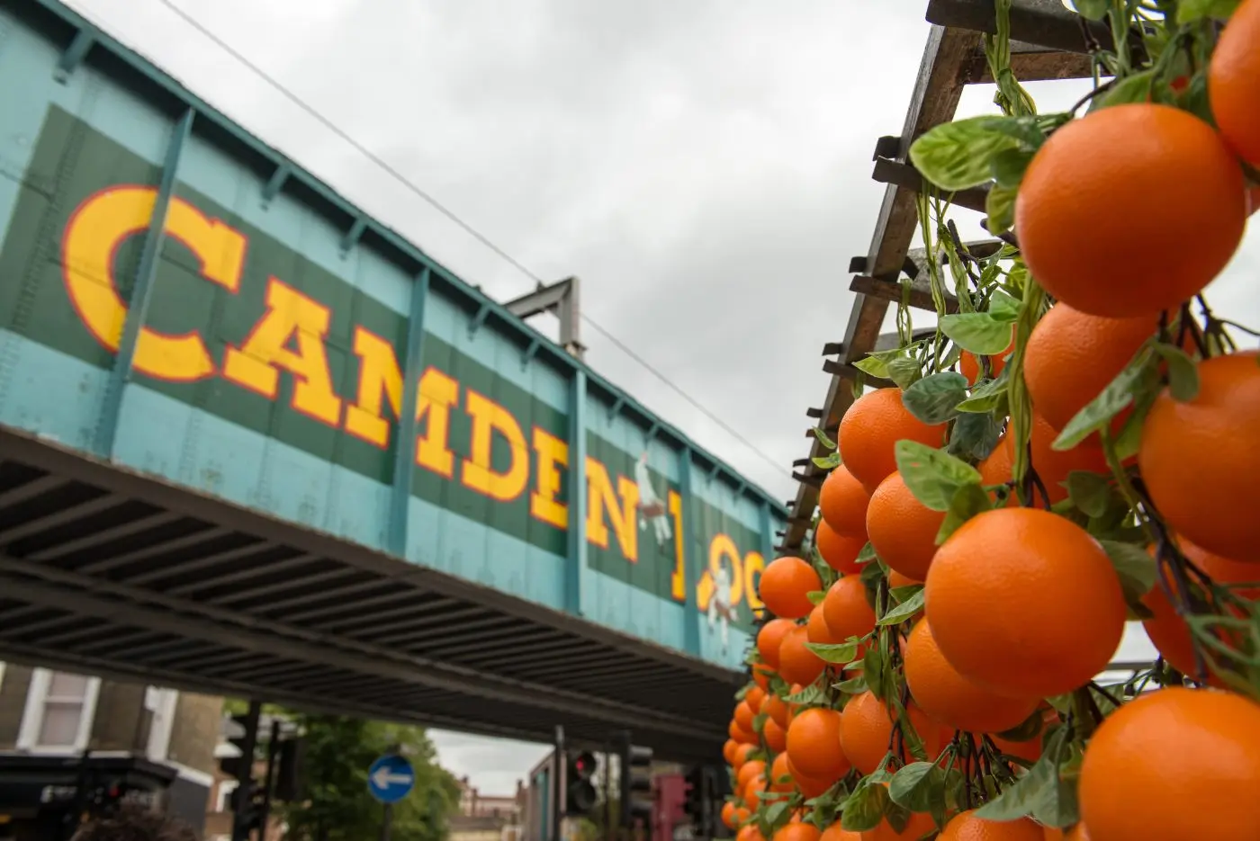Shops and stalls at Camden Market in north London